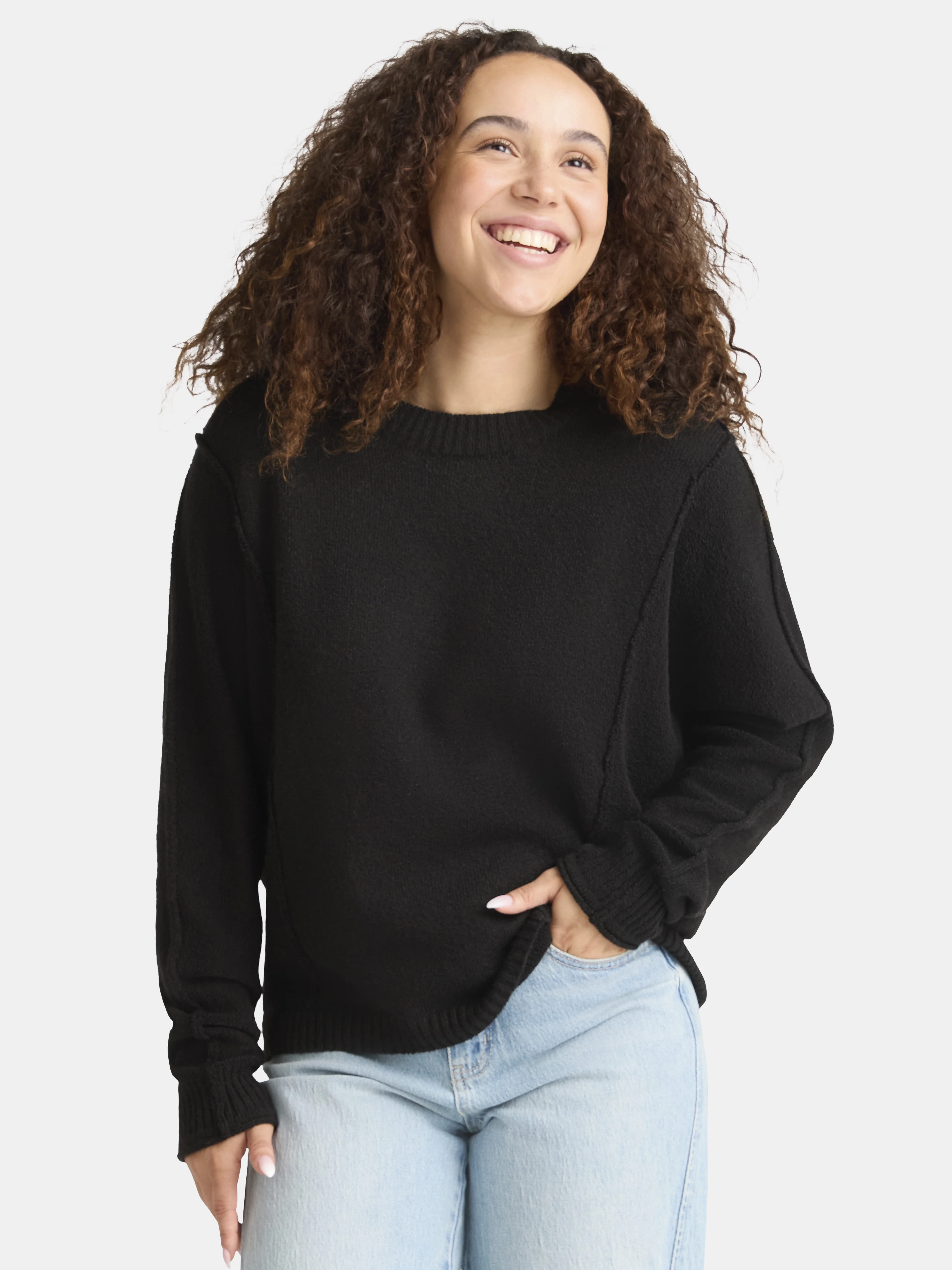 Time and Tru Women's Long Sleeve Reverse Linking Pullover Sweater, Sizes XS-XXXL - Walmart.com | Walmart (US)