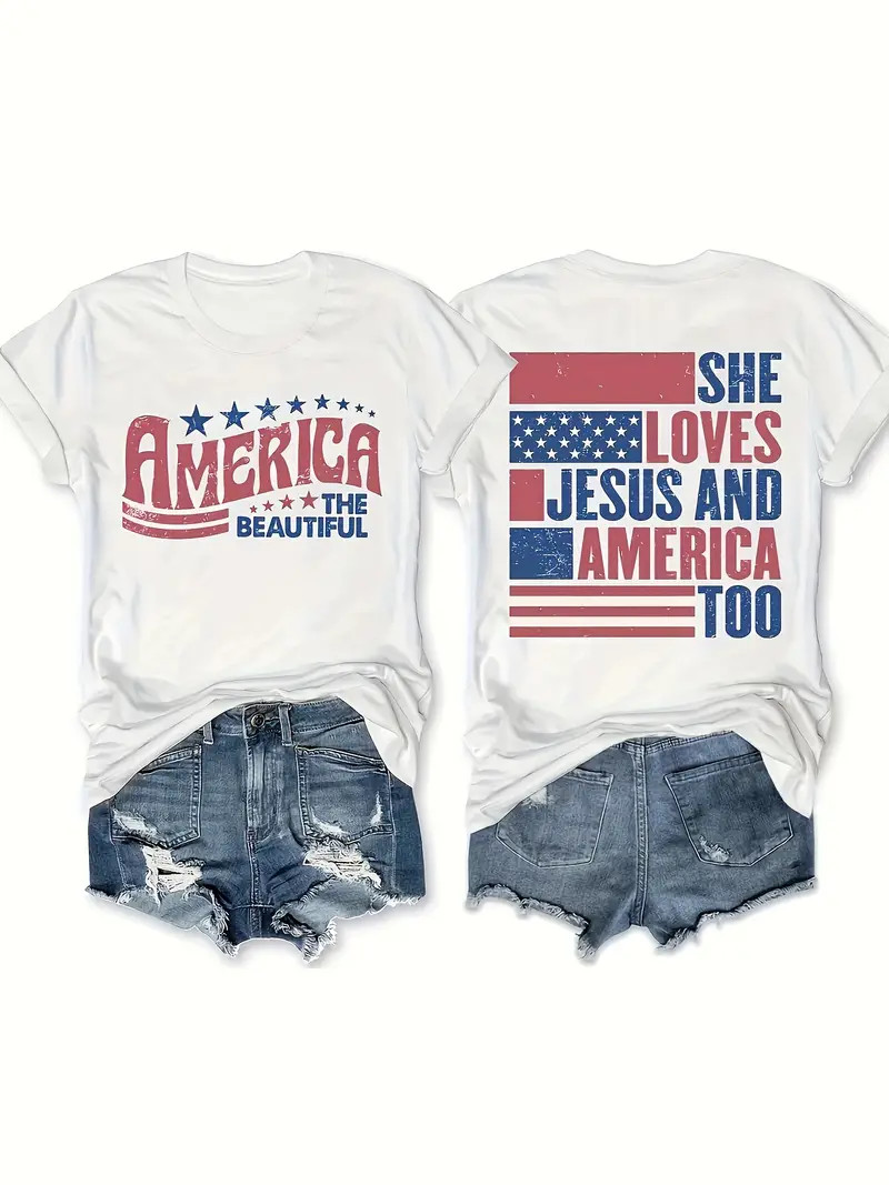 Flag Letter Print Vintage T shirt Crew Neck Short Sleeve Top - Temu | Temu Affiliate Program