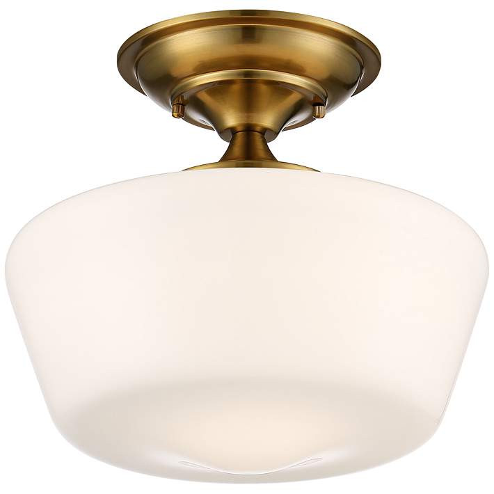 Regecy Hill Soft Gold 12" White Glass Schoolhouse Ceiling Light - #71N89 | Lamps Plus | Lamps Plus