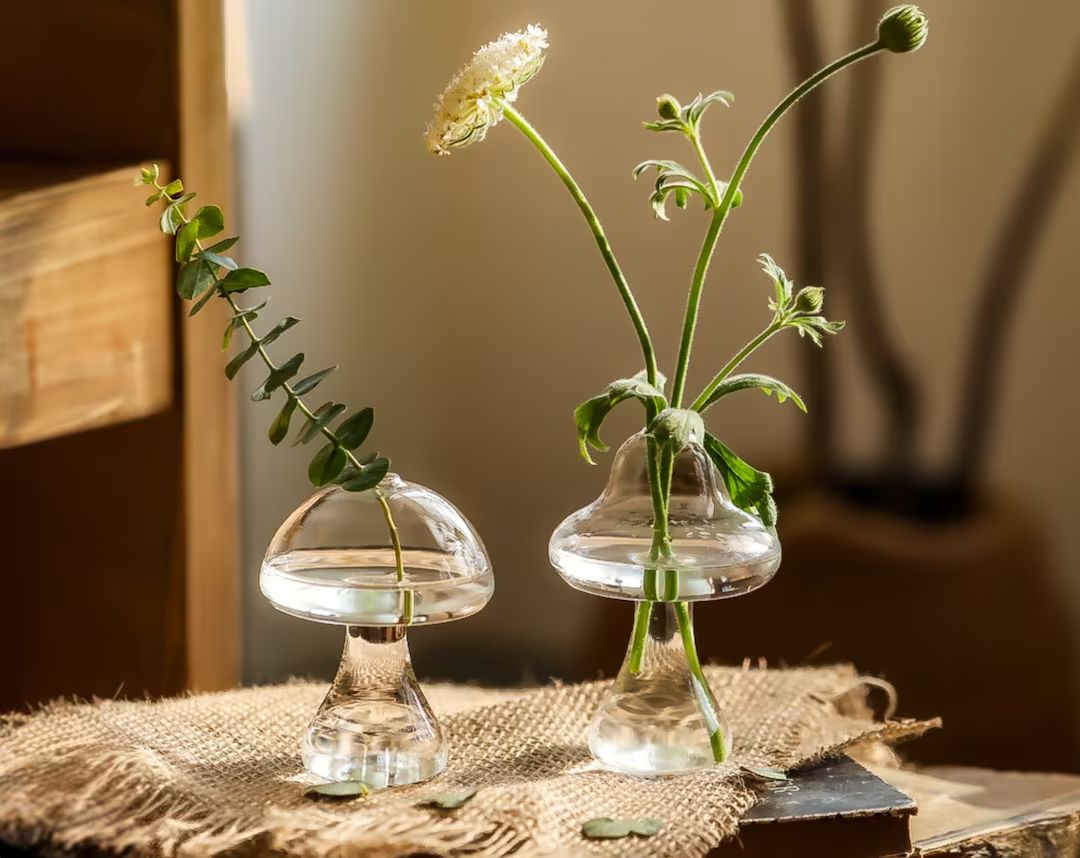 Glass Mushroom Vase Mushroom Bud Vase Creative Flower Vase - Etsy | Etsy (US)