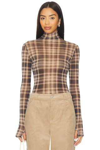 Enza Costa Plaid Mesh Long Sleeve Turtleneck Top in Plaid from Revolve.com | Revolve Clothing (Global)