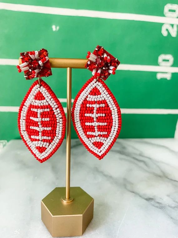 Red and White Football Game Day Beaded Earrings  Brookhaven - Etsy | Etsy (US)