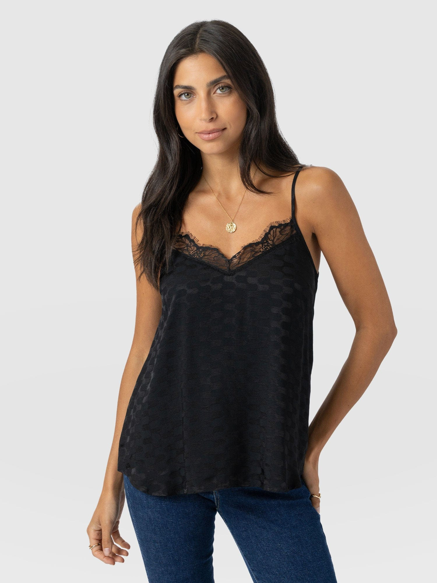 Harper Lace Cami - Black Jacquard | Saint + Sofia