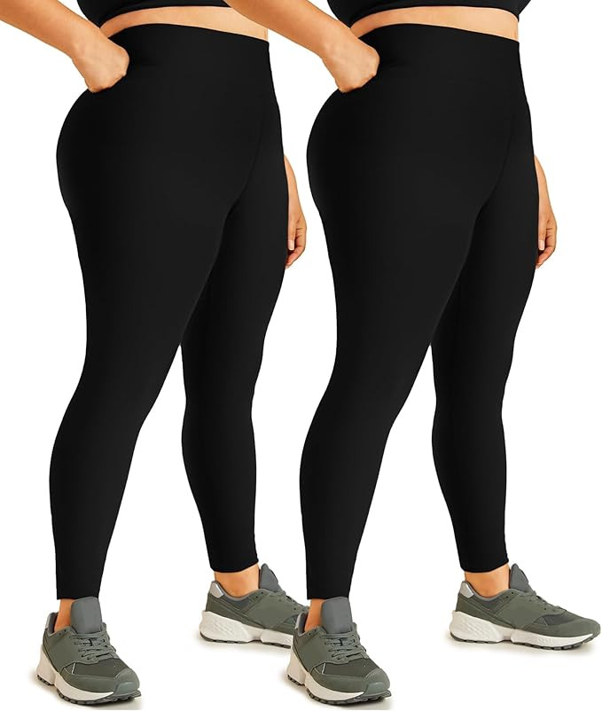 Hi Clasmix 2 Pack Plus Size Leggings for Women-High Waisted Tummy Control 1X-4X Soft Casual Yoga ... | Amazon (US)