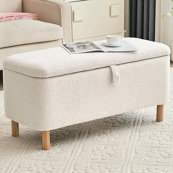 Boucle Storage Ottoman Bench for Bedroom end of Bed, Sherpa Upholstered Shoe Seat Storage Beach f... | Amazon (US)
