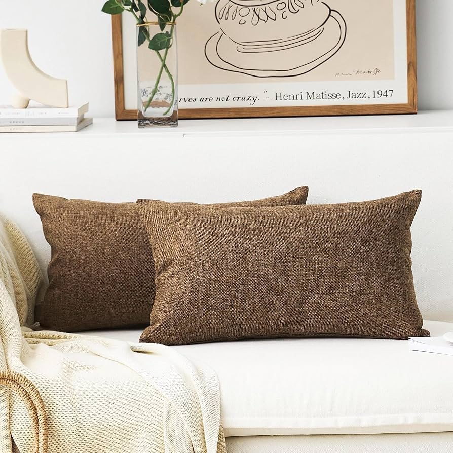 Home Brilliant Brown Pillow Covers Durable Textured Linen Oblong Throw Cushion Covers for Living ... | Amazon (US)