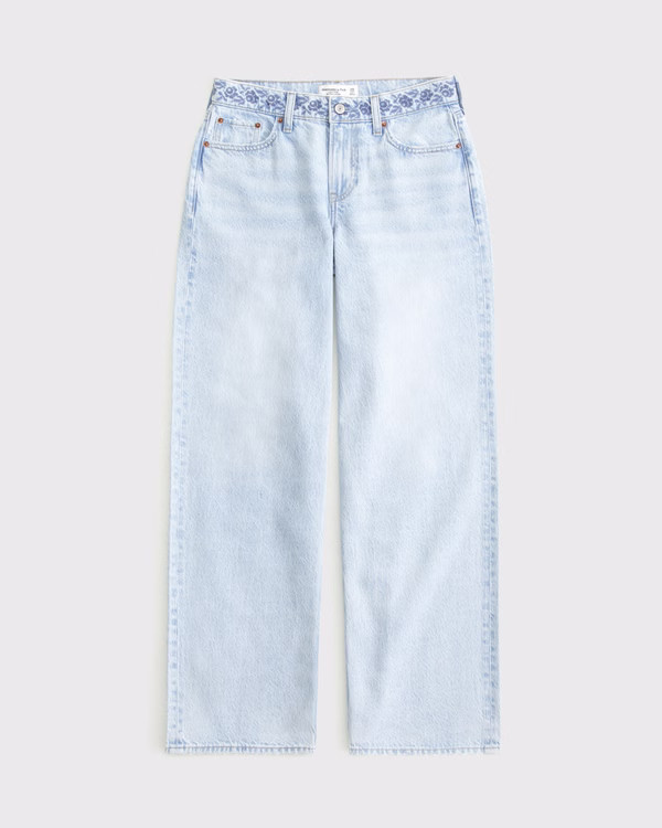 Curve Love Low Rise Ultra Loose Floral Embroidered Jean | Abercrombie & Fitch (US)