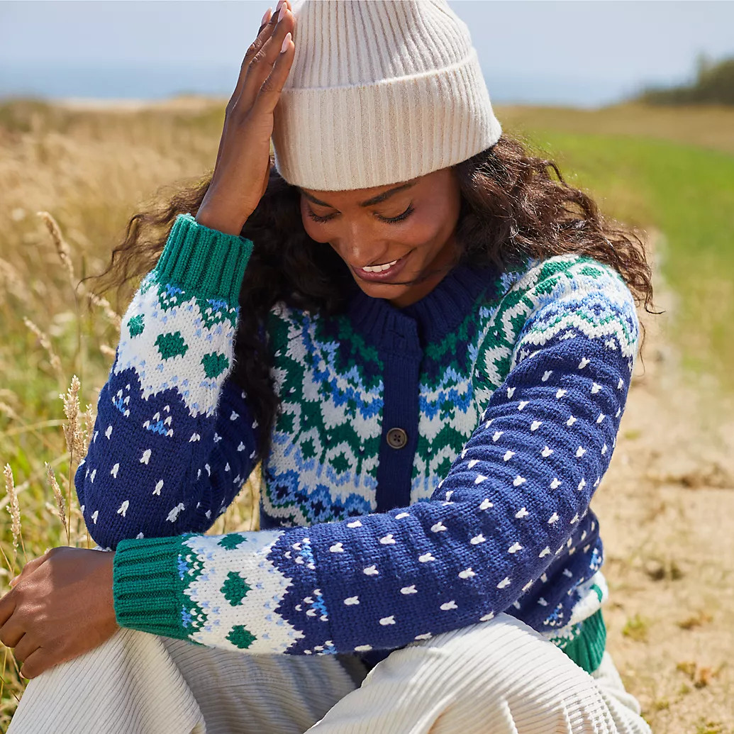 Women's Lofty Birdseye Fair Isle Cardigan Sweater | Lands' End (US)
