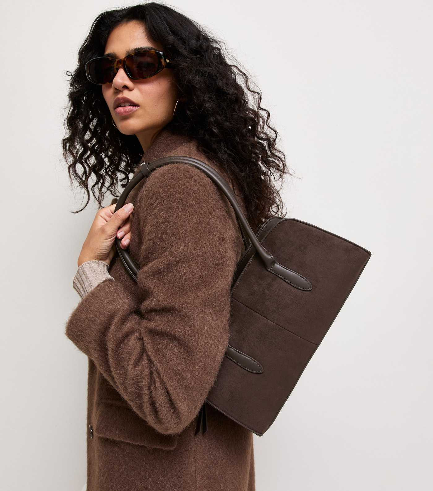 Dark Brown Faux Leather and Suede Shoulder Bag | New Look | New Look (UK)