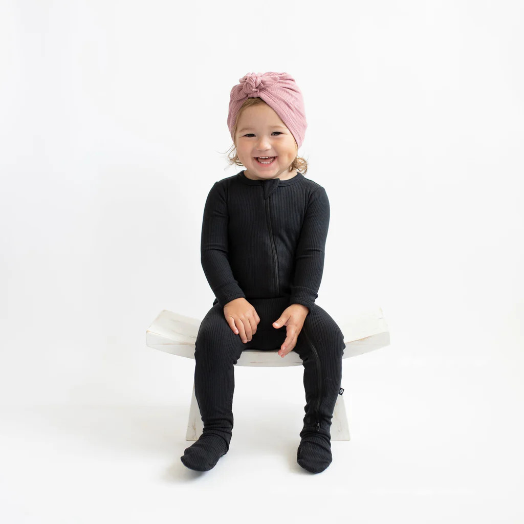 Ribbed Zipper Footie in Midnight | Kyte BABY