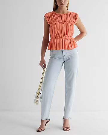 Ruched Peplum Top + Baggy Tapered Jeans | Express