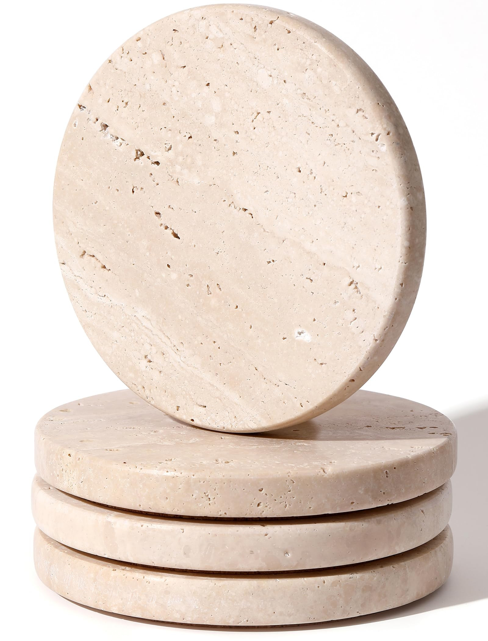 Beige Travertine Coasters Set of 4,Marble Absorbent Coasters 4 '',Ideal for Housewarming Gifts, A... | Amazon (US)