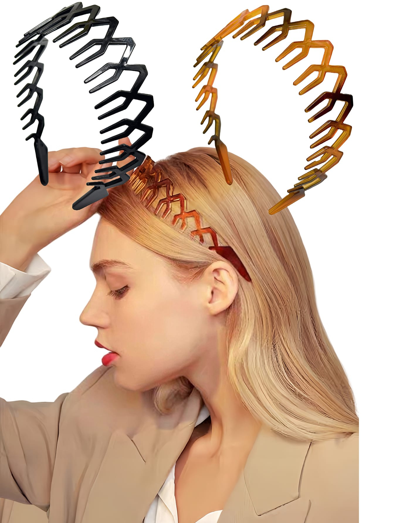 2pcs Crown Shaped Hairbands For Women, Basic Big Wave Makeup Headbands, Elegant Plastic Hair Hoop... | SHEIN