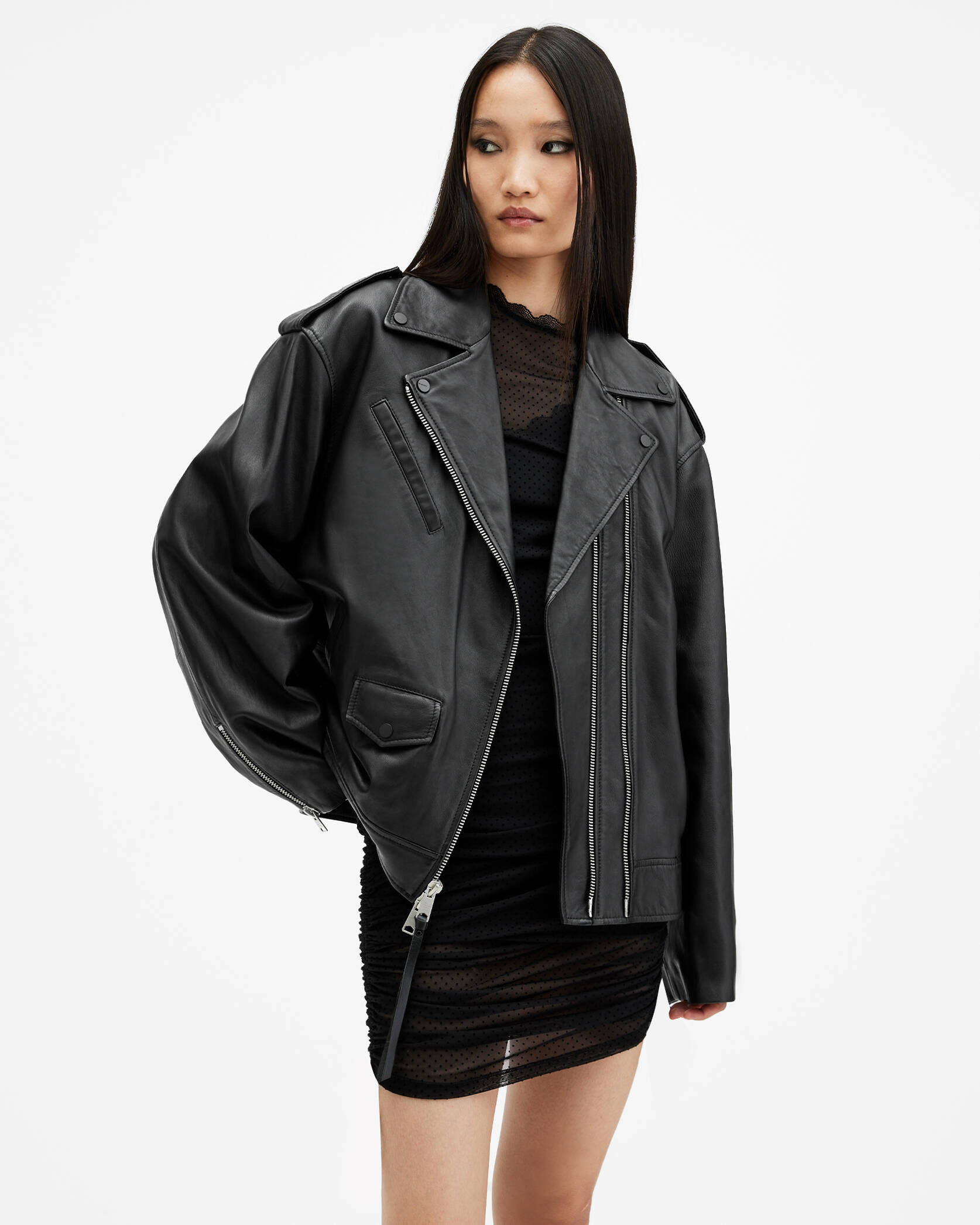 Daylen Oversized Leather Biker Jacket | AllSaints UK