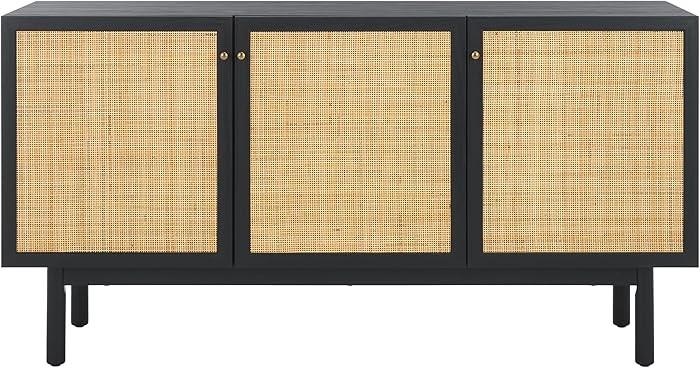 SAFAVIEH Aino TV Stand for up to 60" Flatscreen – Black with Rattan Mesh, 3 Doors with Interior... | Amazon (US)