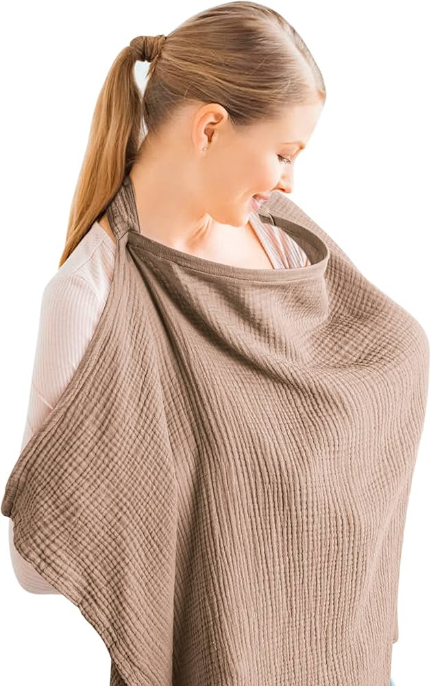 Konssy Muslin Nursing Cover for Baby Breastfeeding, Breathable 100% Cotton Breastfeeding Cover wi... | Amazon (US)