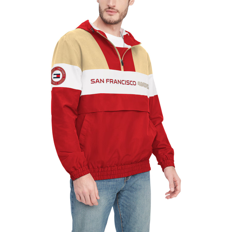 San Francisco 49ers Tommy Hilfiger Enzo Half-Zip Hoodie Jacket - Scarlet/Gold | Fanatics