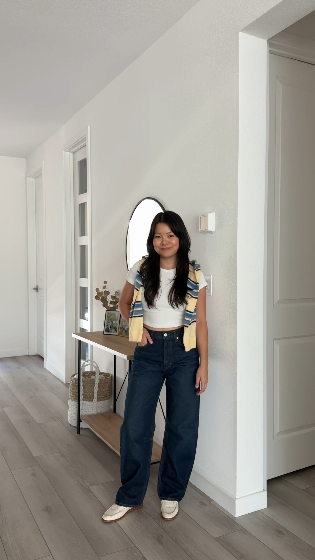 XS in white tee
S in yellow striped cashmere sweater
Size 25 in barrel jeans (petite friendly!) 
Loafers are sold out but linked similar



#LTKSeasonal #LTKPetite #LTKStyleTip