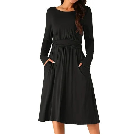 DARING DIVA Crew Neck Long Midi Sleeve Dress with Pockets M Black | Walmart (US)