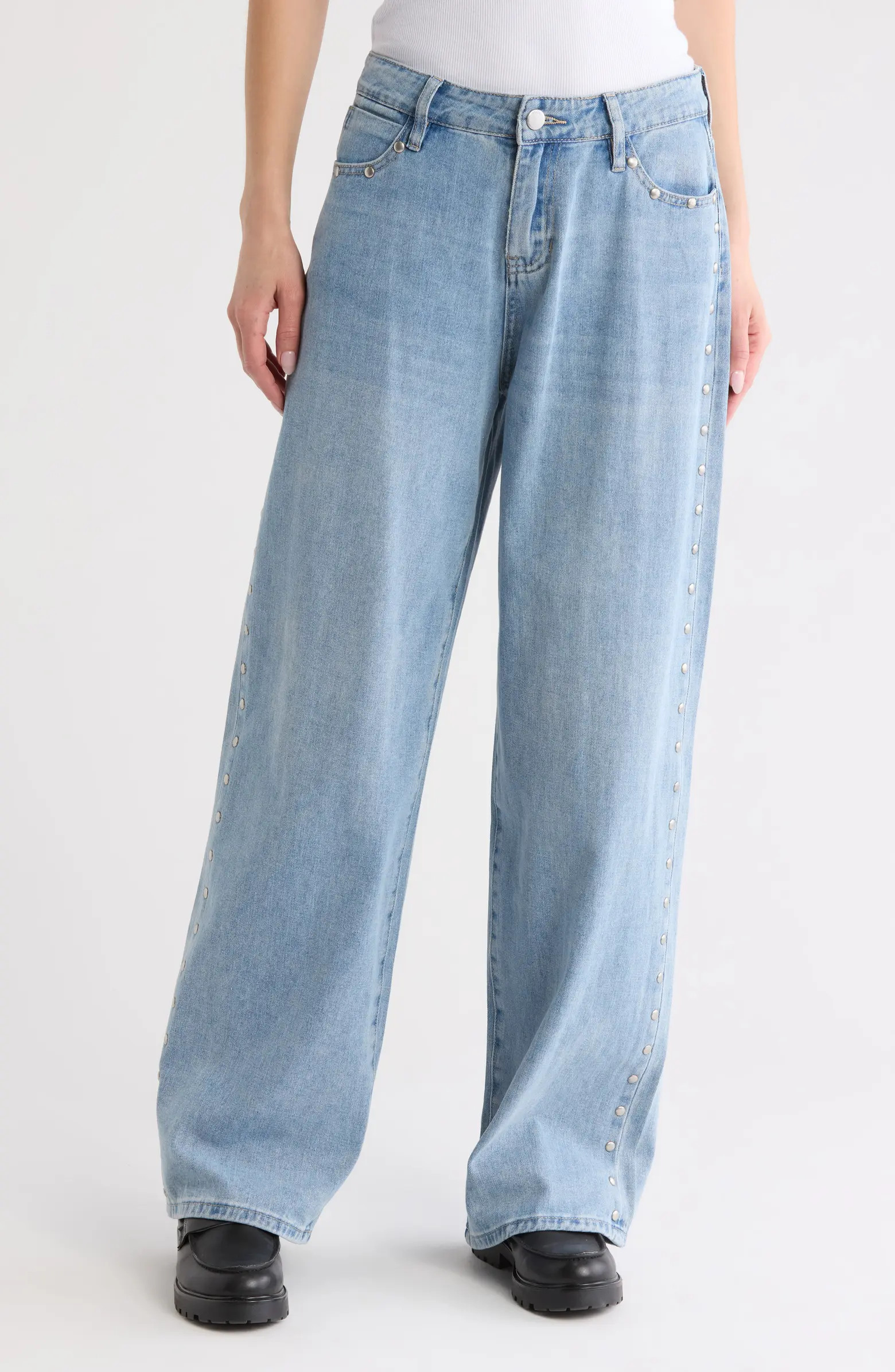 Studded High Waist Wide Leg Jeans | Nordstrom Rack