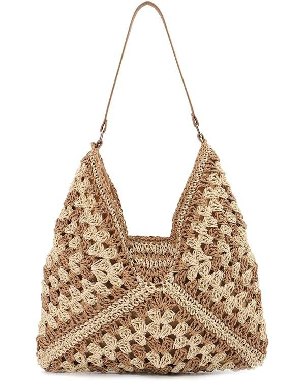 Straw Hobo Bag for Women Summer Crochet Bag Straw Beach Bag Woven Shoulder Bag Straw Tote Bag | Amazon (US)