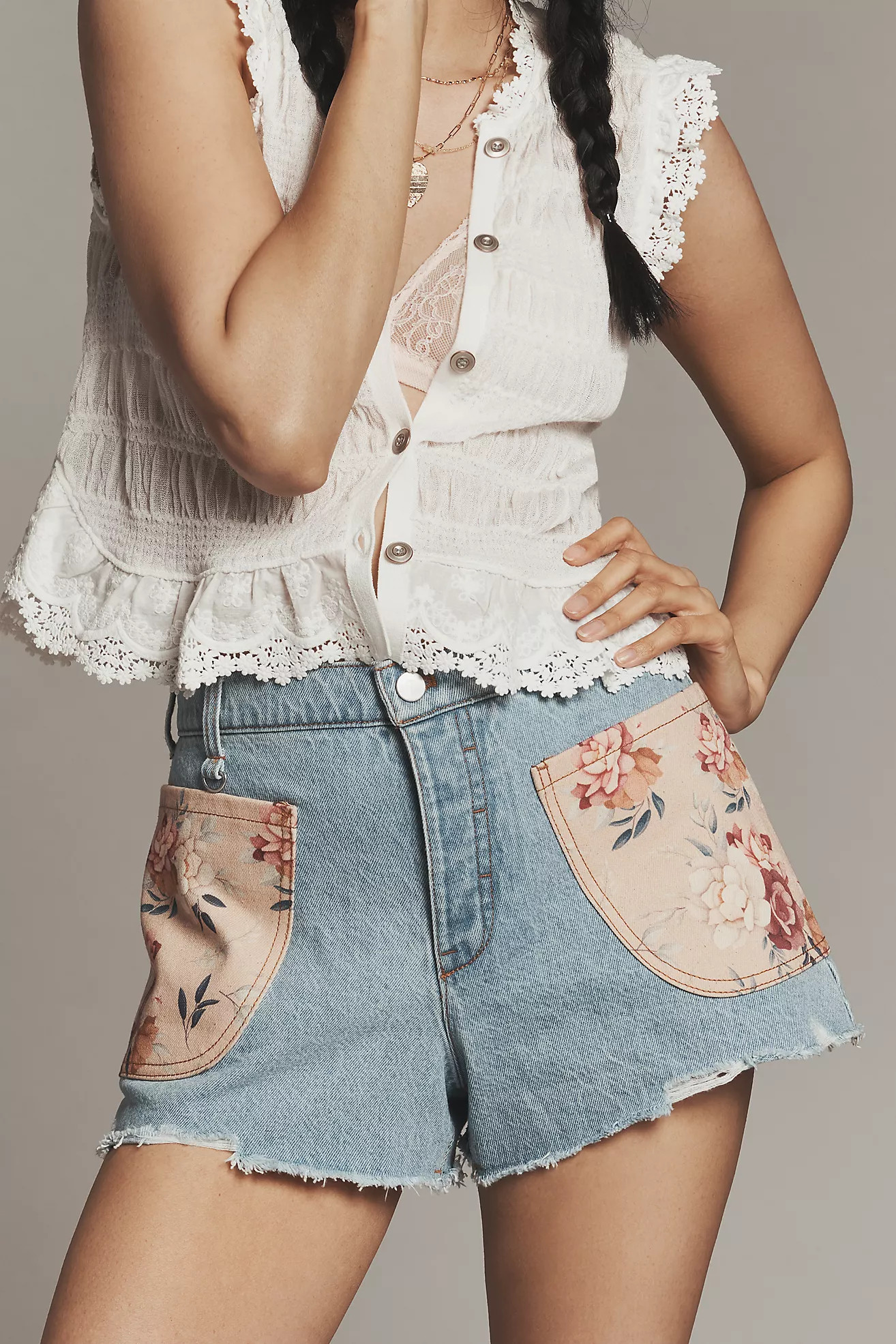 Pilcro Patchwork Pocket Denim Shorts | Anthropologie (US)