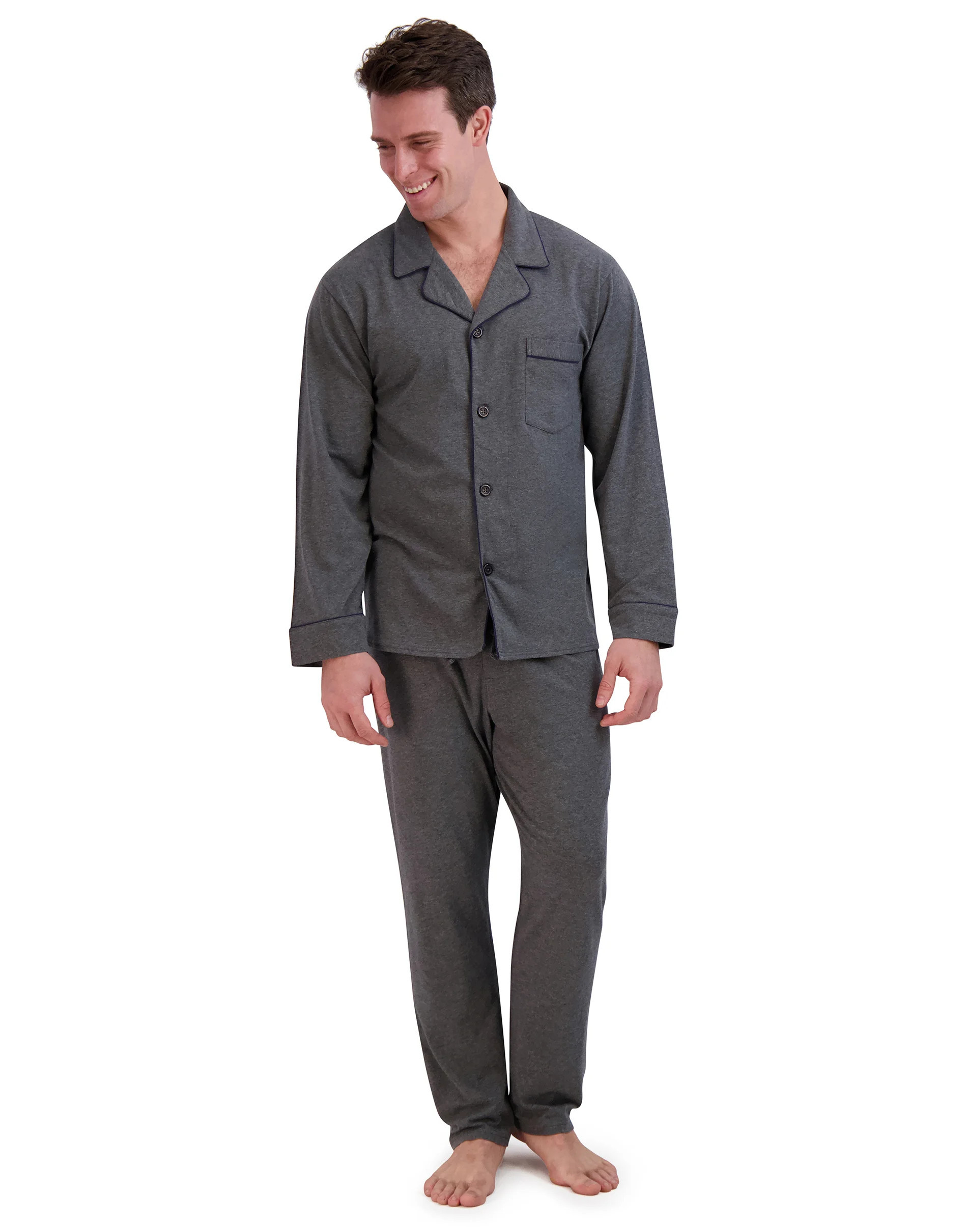Hanes Men's Pajama Set, Notch Collar, Cotton Blend Charcoal Heather Grey S | Hanes.com