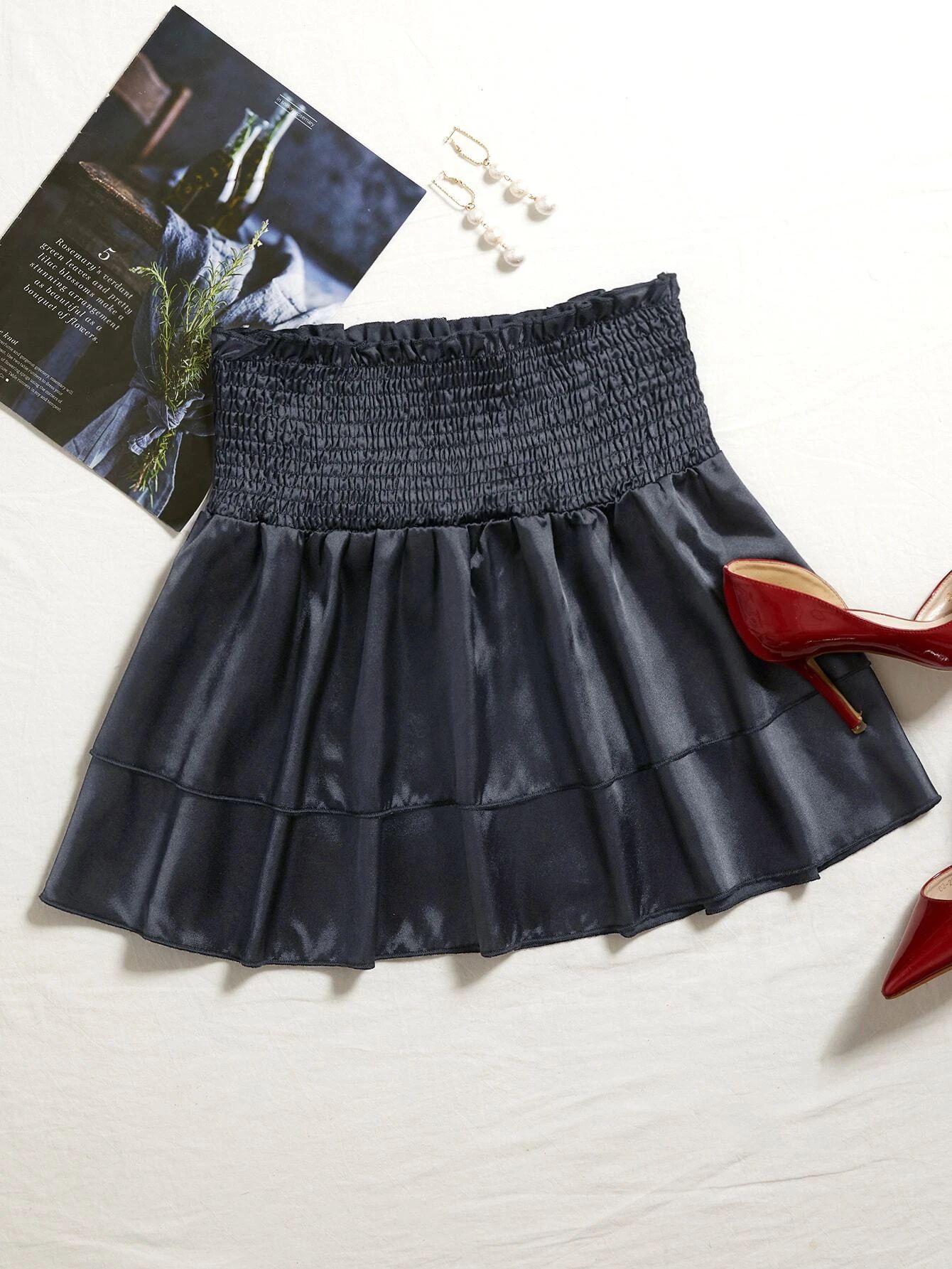 Shirred Waist Layered Satin Skirt | SHEIN