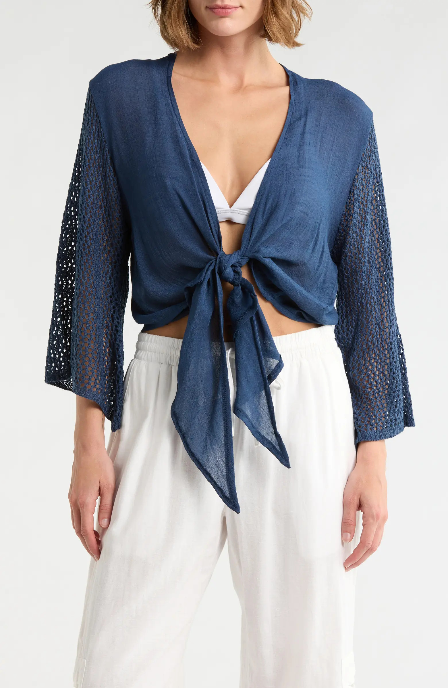 Elan Tie Front Bell Sleeve Cover-Up Top | Nordstromrack | Nordstrom Rack