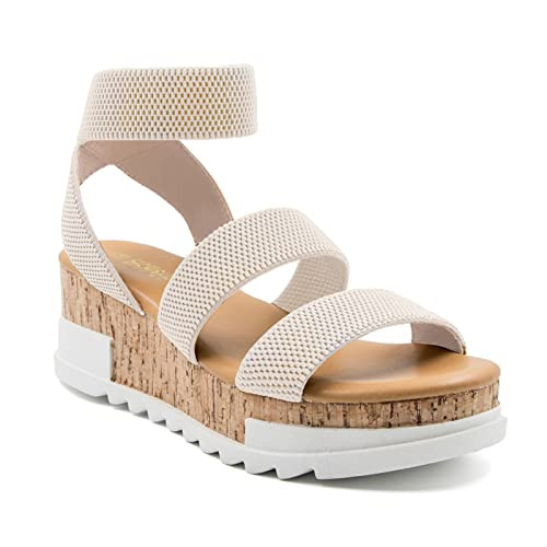 Athlefit Women's Wedge Sandals Platform Sandals Cork Elastic Strap Sandals | Amazon (US)