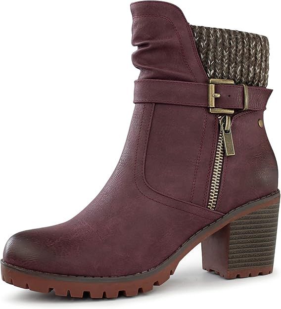 Hawkwell Women's Zipper Chunky Heel Ankle Booties | Amazon (US)