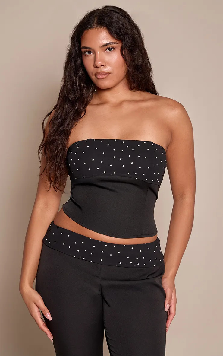 Shape Black Polka Dot Detail Bandeau Top | PrettyLittleThing US