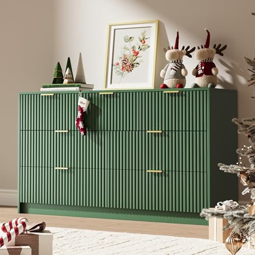 Green 7 Drawer Dresser for Bedroom, Modern Fluted Dresser with Gold Metal Handles, Wide Chest of ... | Amazon (US)