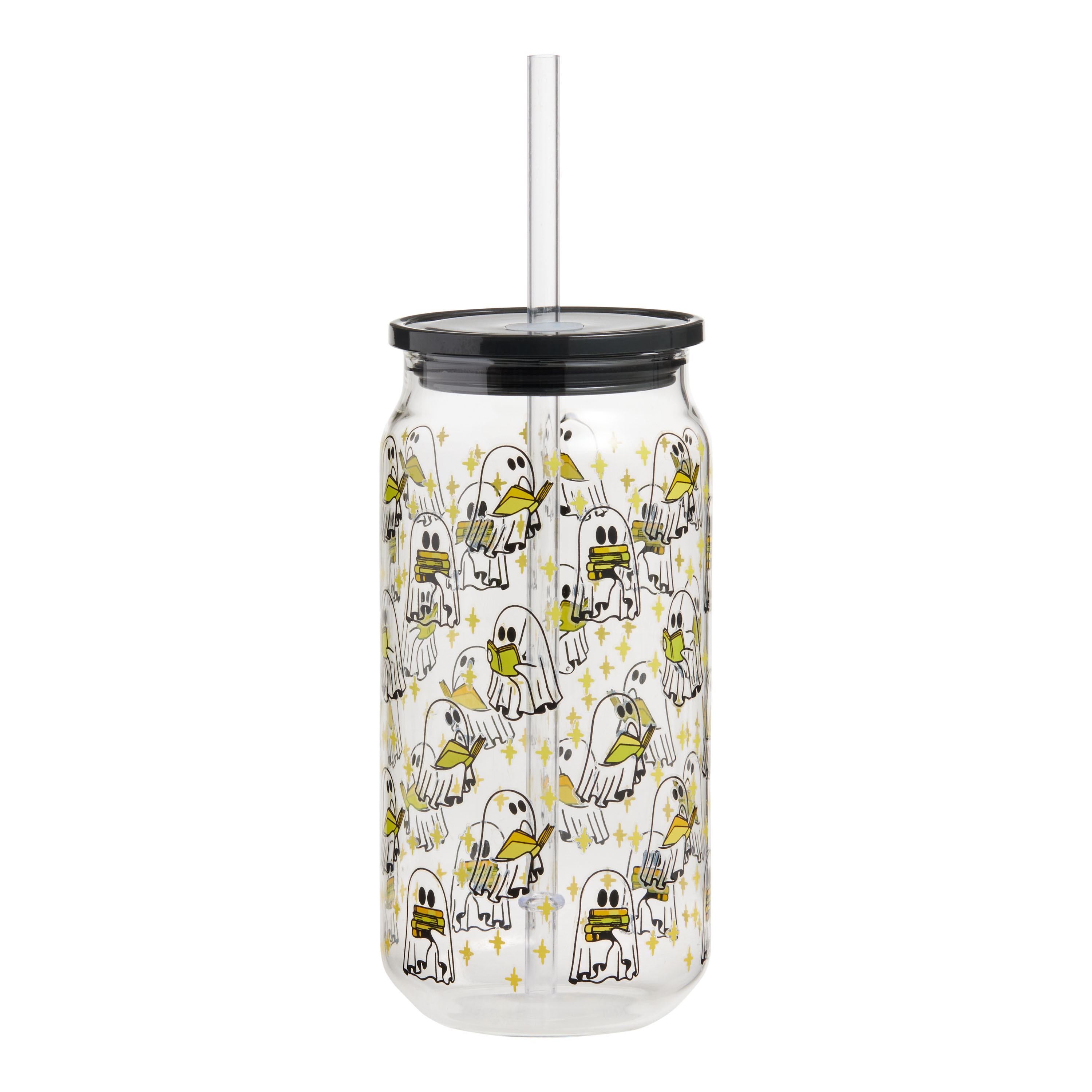 Ghost with Books Glass To Go Tumbler with Straw | World Market