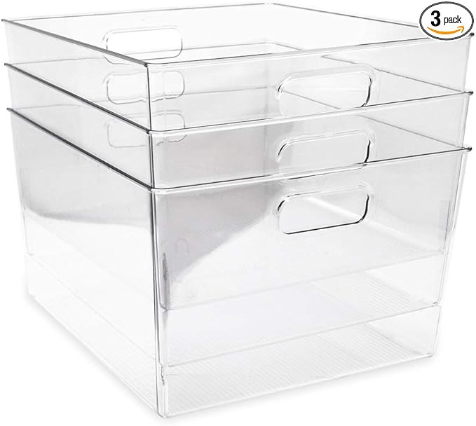 Isaac Jacobs 3-Pack XL Clear Storage Bins with Handles, Plastic Organizer for Office, Home, Kitch... | Amazon (US)