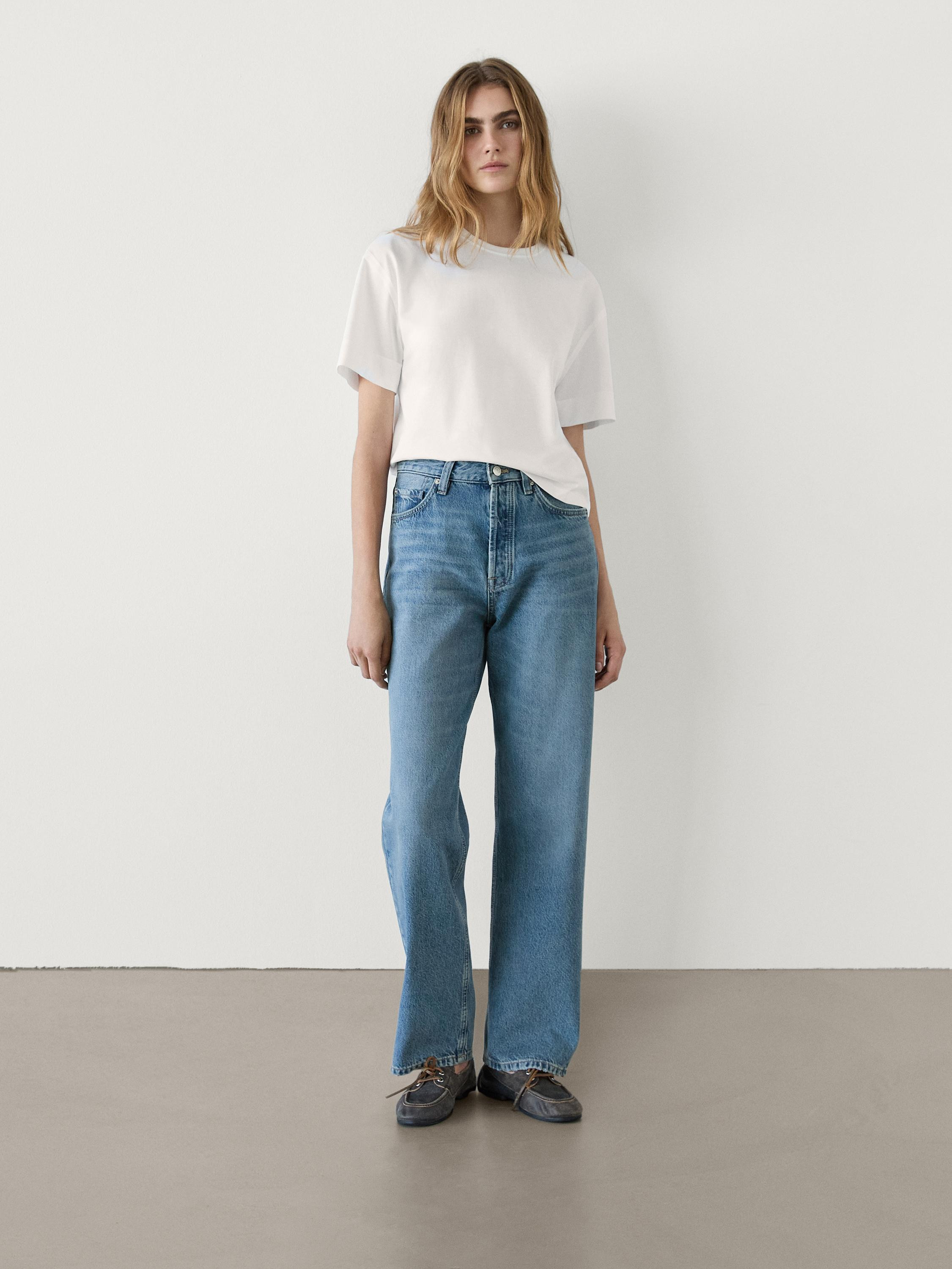Faded straight-leg high-waist jeans | Massimo Dutti US