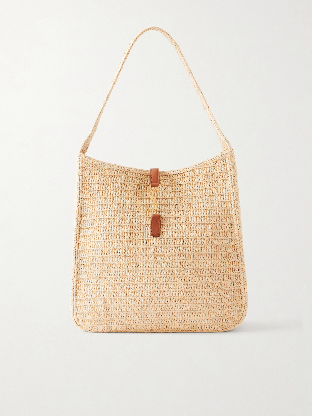 SAINT LAURENT - Le 5 À 7 Leather-trimmed Raffia Shoulder Bag - Brown | NET-A-PORTER (US)