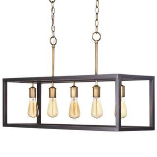 Hampton Bay Boswell Quarter 34 in. 5-Light Gold Coastal Farmhouse Linear Island Chandelier with B... | The Home Depot