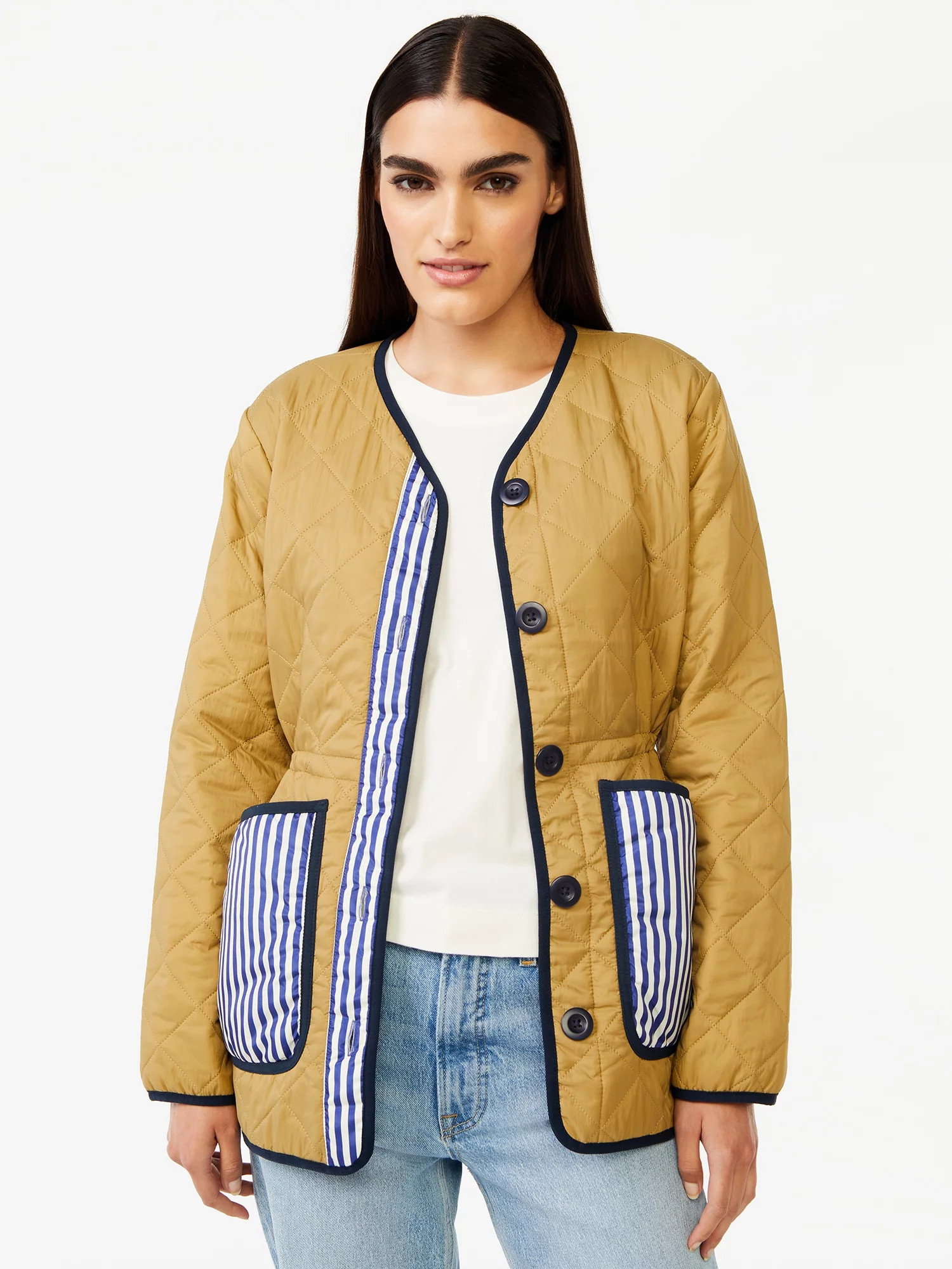 Free Assembly Women's Quilted Cinched Waist Liner Jacket - Walmart.com | Walmart (US)