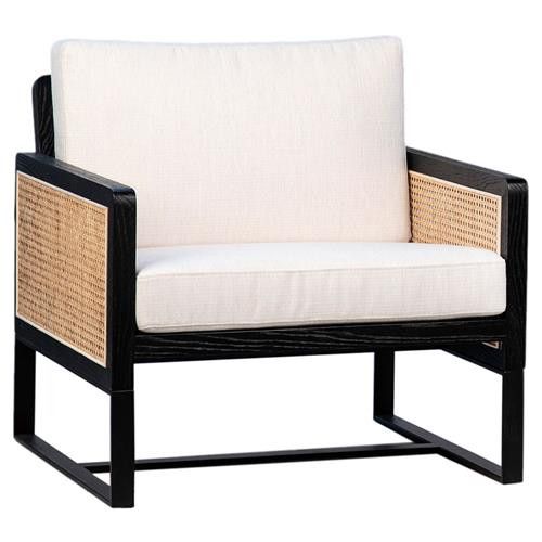 Robert Black Oak Frame Brown Rattan Panel White Performance Occasional Chair | Kathy Kuo Home