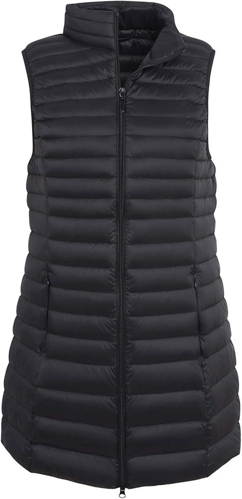 ELFJOY Women's Mid Long Down Vest Lightweight Puffer Vest Coat Jacket Stylish Windbreaker | Amazon (US)