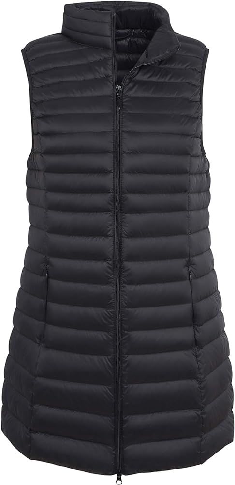 ELFJOY Women's Mid Long Down Vest Lightweight Puffer Vest Coat Jacket Stylish Windbreaker | Amazon (US)