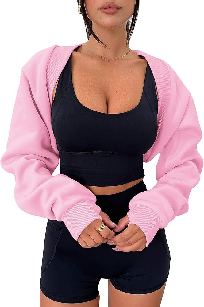 Zwurew Women's Bolero Shrug Long Sleeve Cropped Sweatshirt with Thumb Hole Workout Shrugs Open Fr... | Amazon (US)
