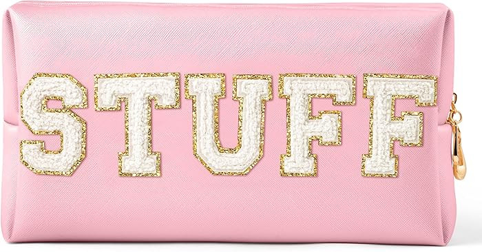 Y1tvei STUFF Makeup Bag Large - Preppy Patch Extra Large Stuff Varsity Letter Makeup Bag Sewn wit... | Amazon (US)