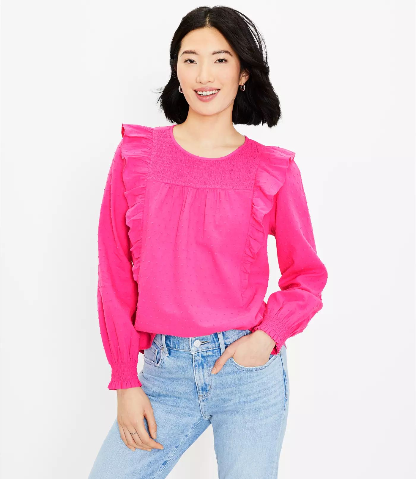 Clip Smocked Ruffle Blouse | LOFT | LOFT