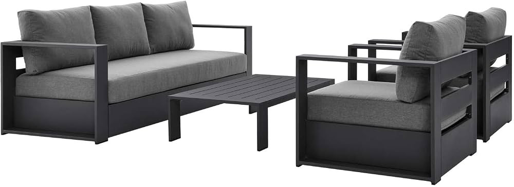 Modway Tahoe Aluminum 4-Piece Outdoor Patio Set in Gray Charcoal | Amazon (US)