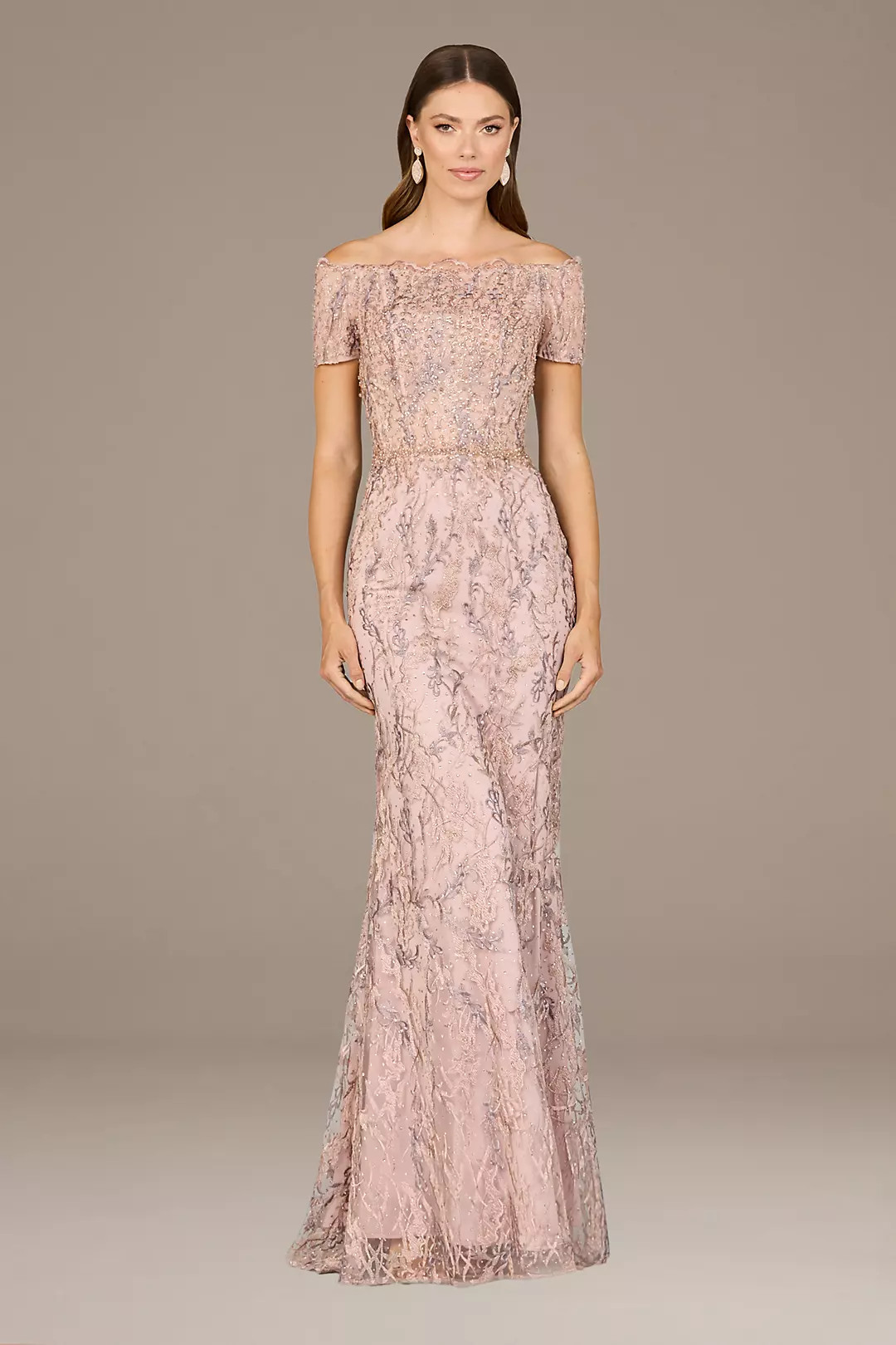 Lara Off-the-Shoulder Embroidered Mermaid Dress | David's Bridal | David's Bridal