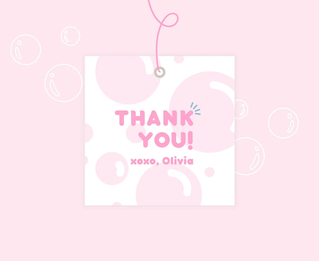 Bubble Gum Theme Birthday Party Thank You Tags - Customizable First Birthday Party Instant Downlo... | Etsy (US)