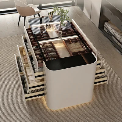 47.24" Modern Light Luxury Cream White Jewelry Display Cabinet, Island Drawer Storage Cabinet for Cloakroom with LED Lights | Wayfair North America