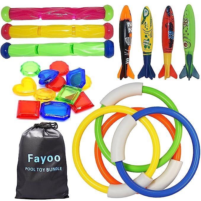 Fayoo 23 Pack Underwater Swimming/Diving Pool Toys Diving Rings(4 Pcs), Toypedo Bandits(4 Pcs), D... | Amazon (US)